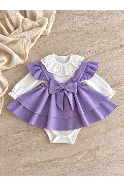 Luana Jumper Dress Bow 100% Cotton Lace Snap-Button Body Birthday Special Occasion Girls' Baby Chic Set