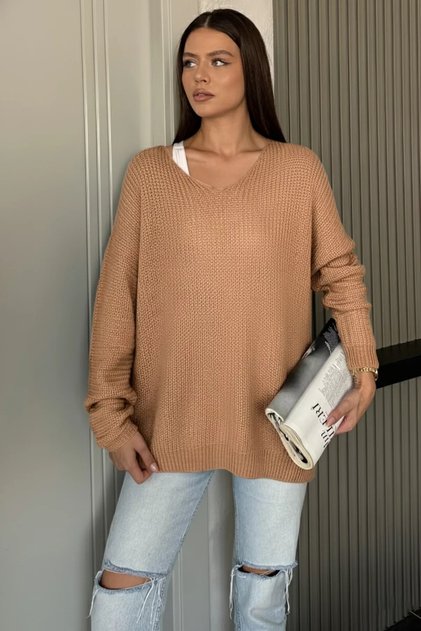 V-neck loose knit blouse (compatible with s, m, l, xl)