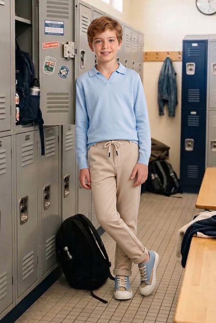 Double Leg Boy's Trousers with Tie Waist