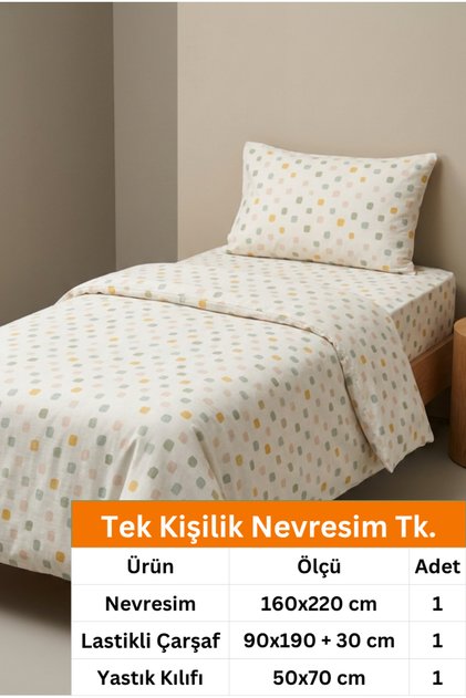 Linevra 100% Cotton Ranforce Fitted Single Duvet Cover Set | Elasticized Sheet | 90 X 190 cm
