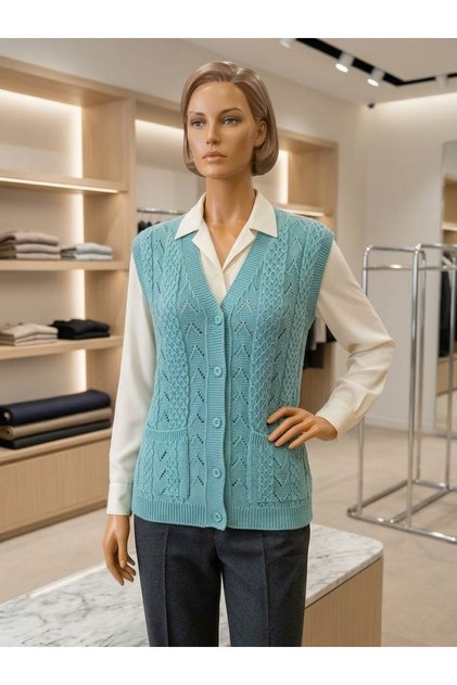 Houndstooth Knitted Dowry Casual Pocketed Knitwear Mother's Vest Winter Seasonal Vest