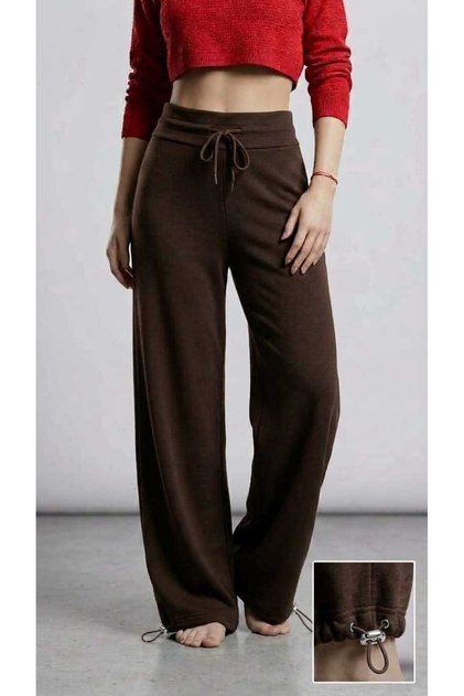 Women's Modal Fabric Bell-Waisted Folded Cuffed Wide Leg Sweatpants with Stopper
