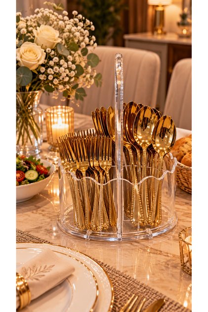 Clear Acrylic Utensil Holder (Spoon Fork Knife Organizer or Kitchen and Tableware Organizer)