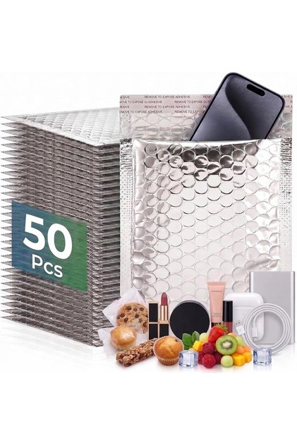 Pack of 50 Silver Metallic Bubble Mailers 15x11 cm Waterproof Self-Seal Padded Shipping Envelopes