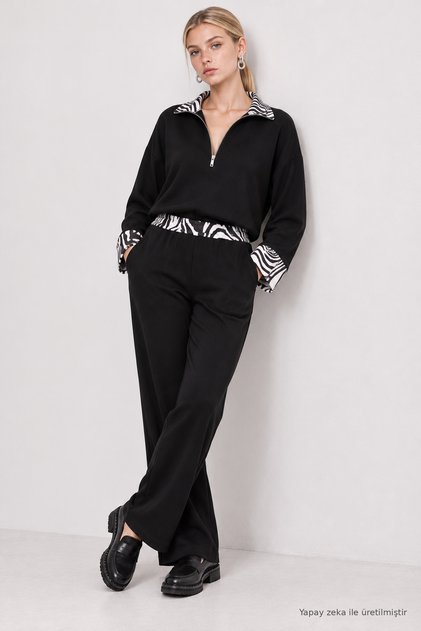 Patterned Modal Top and Bottom Set Laz0025 Black