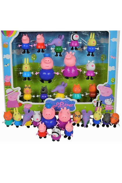 Set de figurine, Peppa, Familie, Prieteni, Plastic, 14 piese, Multicolor, 3 ani+