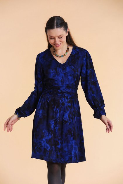 V-Neck Draped Belt Detailed Winter Dress