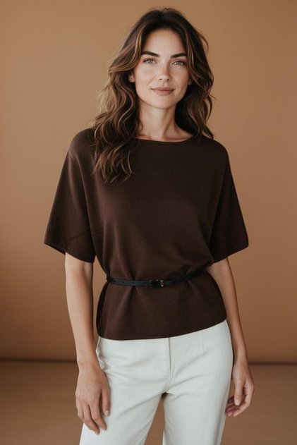 Women's Boat Neck Bat Sleeve Waist Belted Knitwear Blazer
