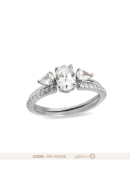 Silver Ring with Oval Zirconia and Rhodium Plating