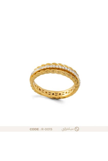 925 Sterling Silver Zircon Stone Engraved Design Rhodium Gold Plated Ring