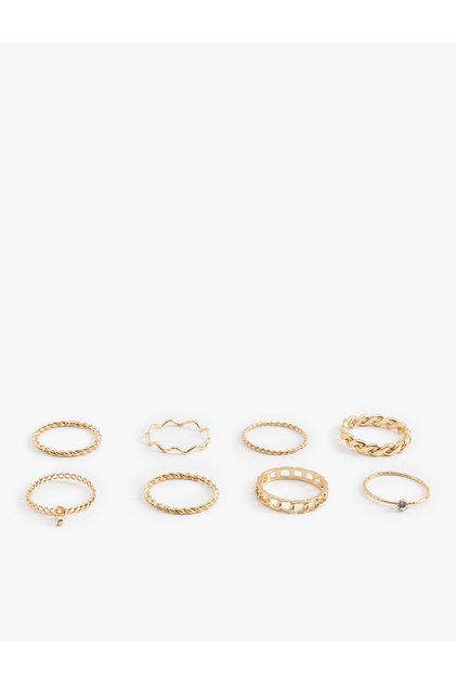 Steel Mixed Stone Detailed 10-Piece Ring Set