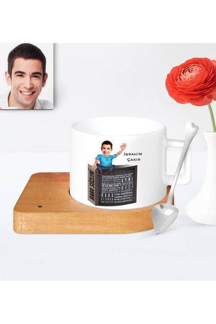 Special Father's Day Themed Cartoon Ceramic Cup with Wooden Base 32-610