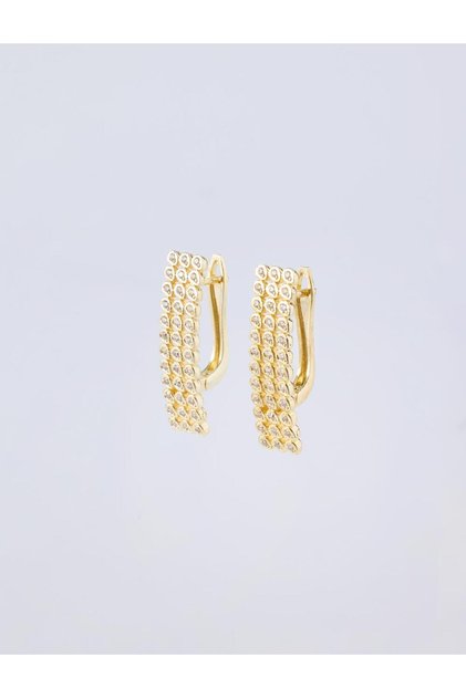 Gold Color Zircon Stone Detailed J Model Earrings