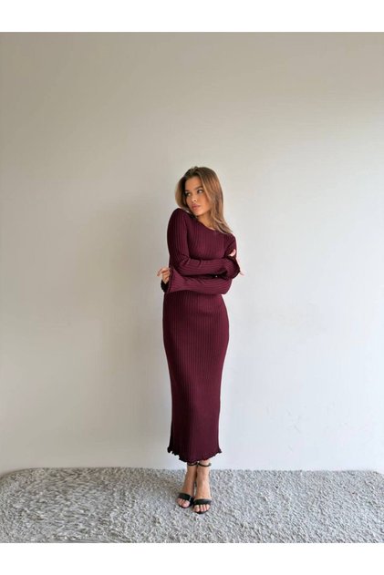 Women's Crew Neck Long Sleeve Knitwear Midi Basic Dress