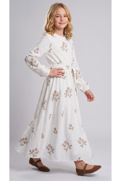 Girl's Appliqued Maxi Dress, Special Occasion Belted Full Hijab Dress, Ages 11-14