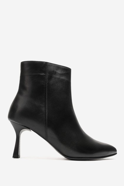 Women's pointed toe stiletto heel boots genuine leather elvira black