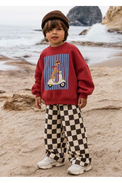 Boy's Embossed Print 3-Thread Non-Padded Checkered Suit