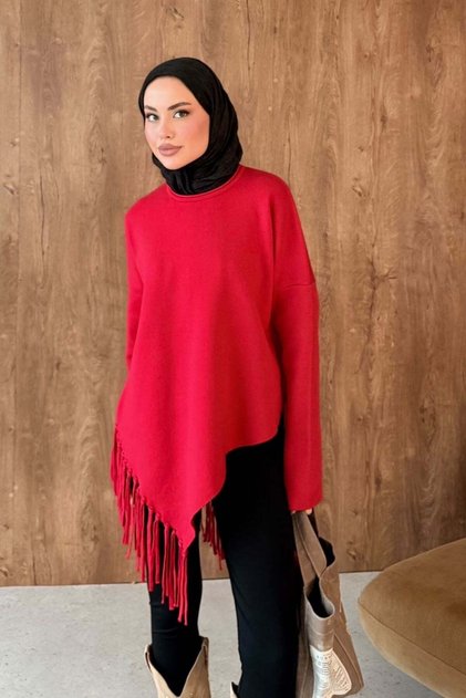 Loren Fringed Sweater Red