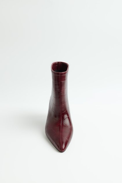 Boots 2609 - Leather Look Pointed Toe Burgundy Croc Women's Boots