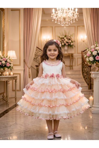 فستان أطفال مكون من3 قطع (فستان -شنطة صغيره -اكسسوار شعر )