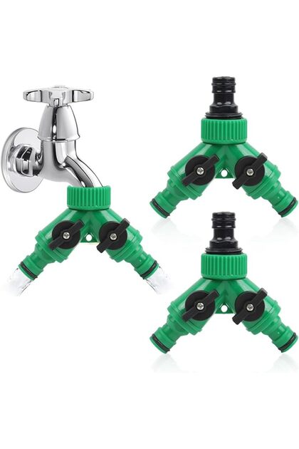 Hastib ® 2-Way Y Shape Garden Hose Splitter Heavy Duty Hose Connector with Double Shut Off Valves
