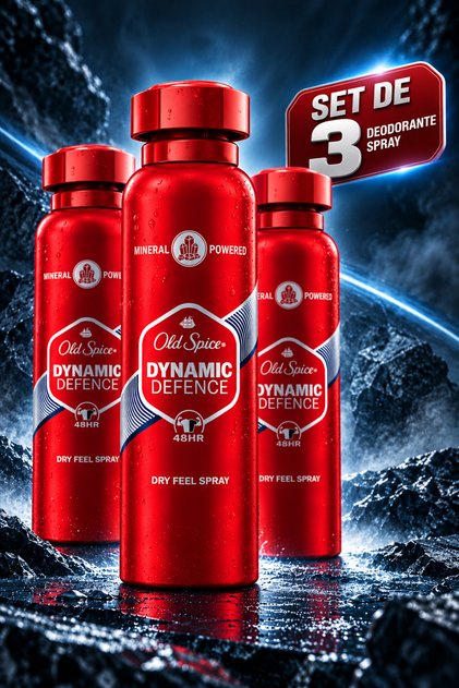 Set 3 x Deodorant spray, Dynamic Defence, fără aluminiu, fără alcool, protecție 48h, 200 ml
