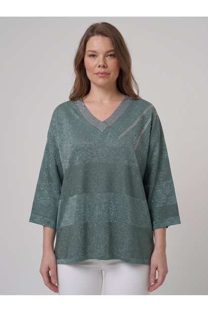 Women's Silvery Shoulder Stone Detailed Knitwear Blouse