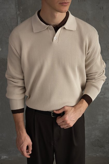 Men's Polo Collar Buttoned Oversize Knit Sweater