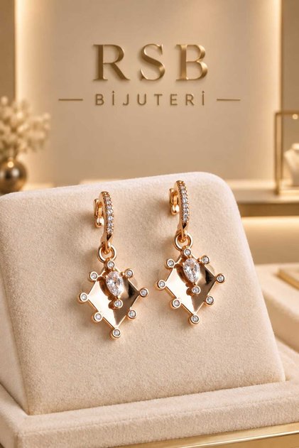 Küpe LUXE Seri Taşlı GOLD/ROSE Renk Kaplama + Hediye Paket