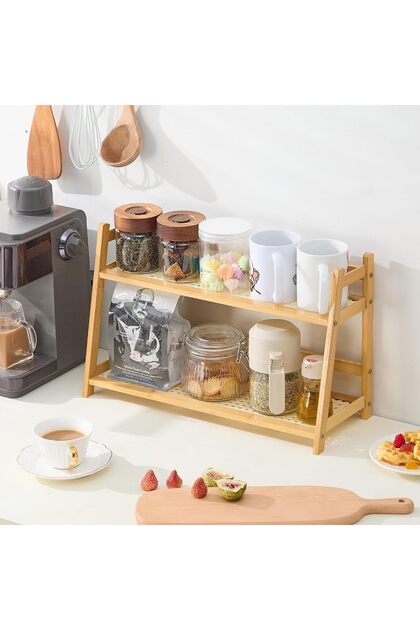 Countertop Shelf Organizer, Kitchen Counter Shelves, Kitchen Counter Shelf for Spice Rack Accessories, Matcha Stand, Cup Display, Condiment Storage Rack
