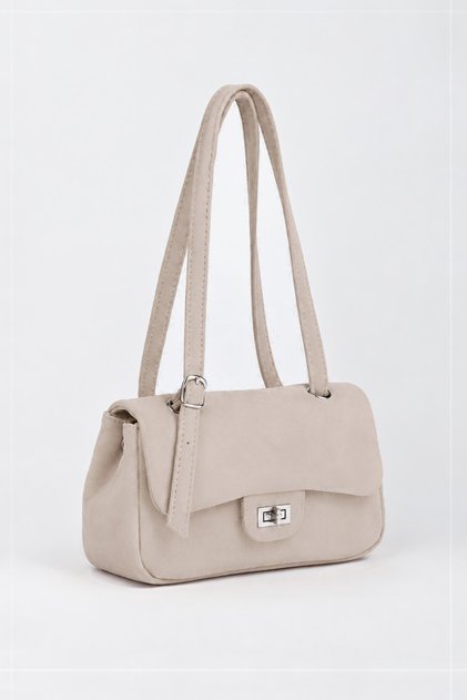 Women's Sapphire Mink Suede Flap Shoulder Bag with Lockable Adjustable Crossbody Strap and Back Pocket