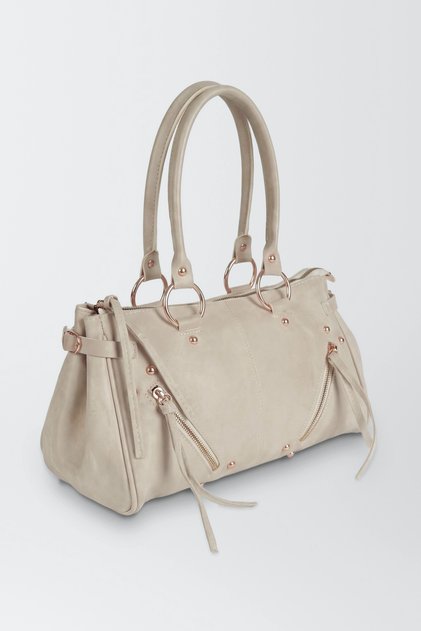 Women's Savana Mink Suede Studded Tassel Zipper Detailed Cross Strap Lined Shoulder Bag