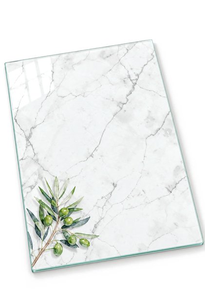 Mediterranean Botanical Patterned Tempered Glass Cutting Board 25X35 cm Presentation Board