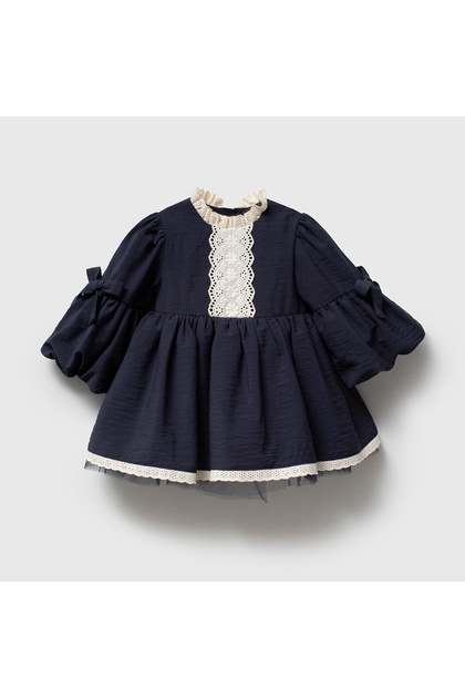 Leda Balon Sleeve Navy Blue Baby Girl Dress