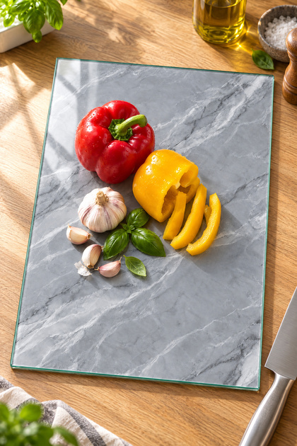 Gray Marble Patterned Tempered Glass Cutting Board 25X35 cm