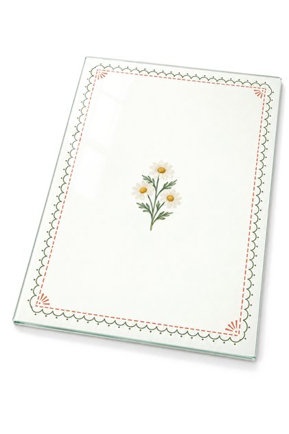 Kitchen Patterned Tempered Glass Cutting Board 25X35 cm Floral and Textured Presentation Board