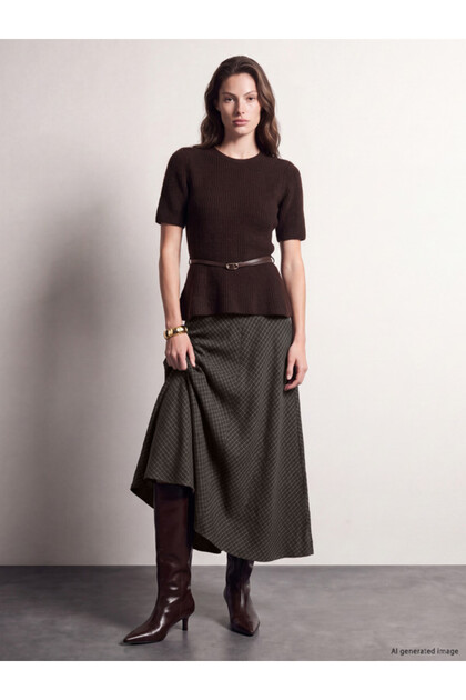 Esvab • Modern & Distinctive High Checkered Embroidered Poplin Flared Skirt