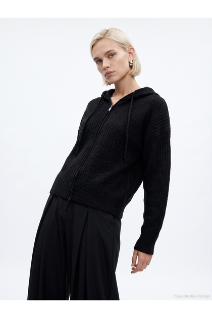 61006 Wool Blend Hooded Cardigan