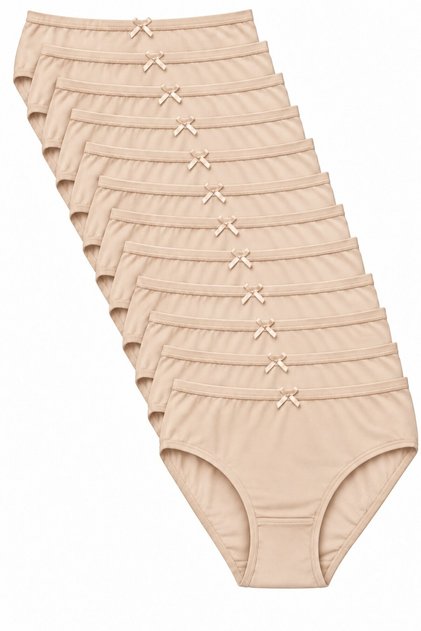 Women's 12-Pack 100% Cotton Ribbed Bato Panties with High Bow Detail Underwear