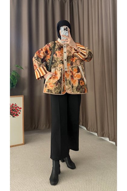 Vintage Pattern Quilted Jacket - 7008 - Orange
