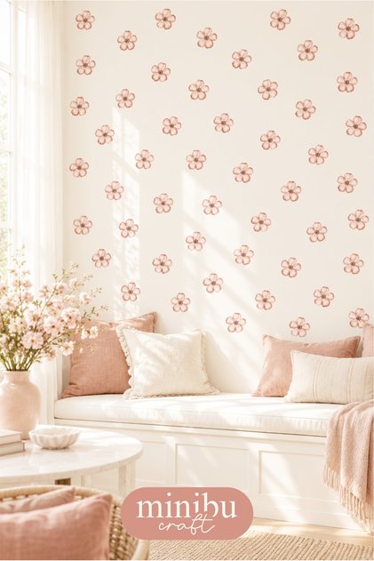 Powdered Clay Mini Flowers 49 Pieces Modern Wall Sticker Set Mnb-129