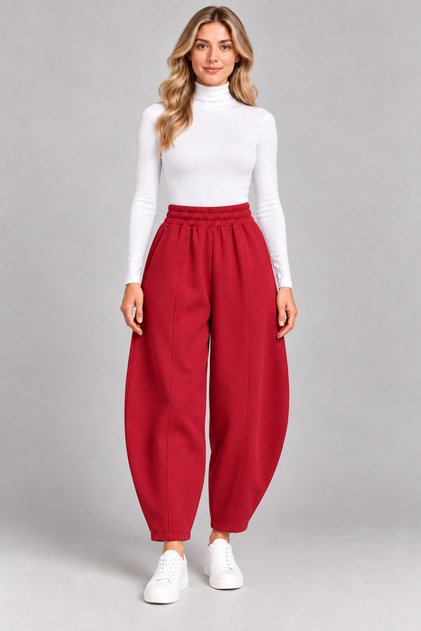 Scuba Front-Seam Pockets, Elastic Waist, Non-See-Through Balloon Pants