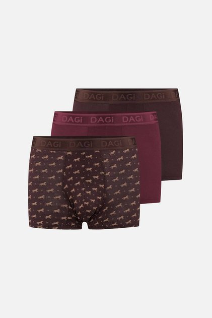 Bordo-Kahve 3'lü Desenli Micro Modal Boxer