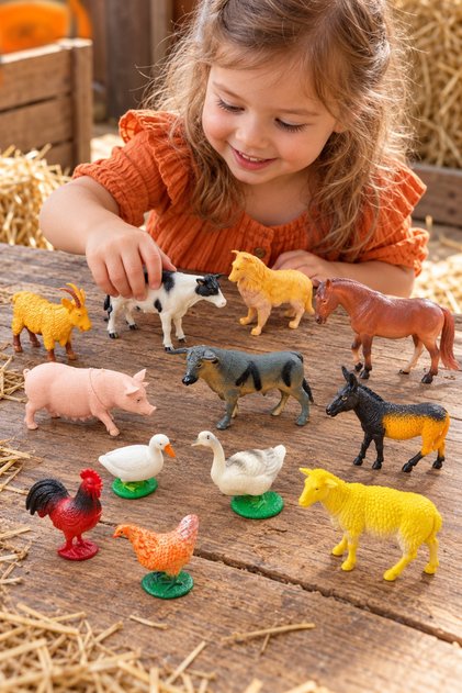 Set 12 figurine animale de la ferma, animale domestice de jucarie, copii 3 ani+
