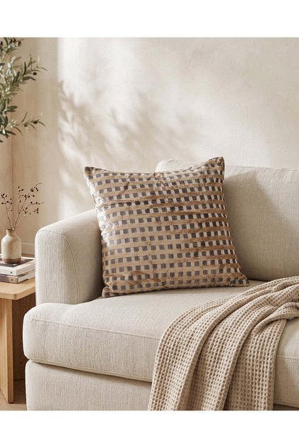 Beige Checkered Jacquard Cushion 45x45cm