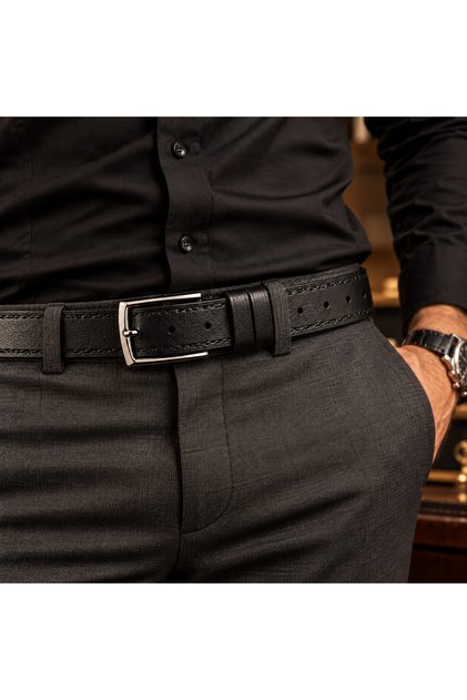 Yts Leather Men's Genuine Manda Leather Belt – Stitched Patterned Printed, Classic Metal Buckle
