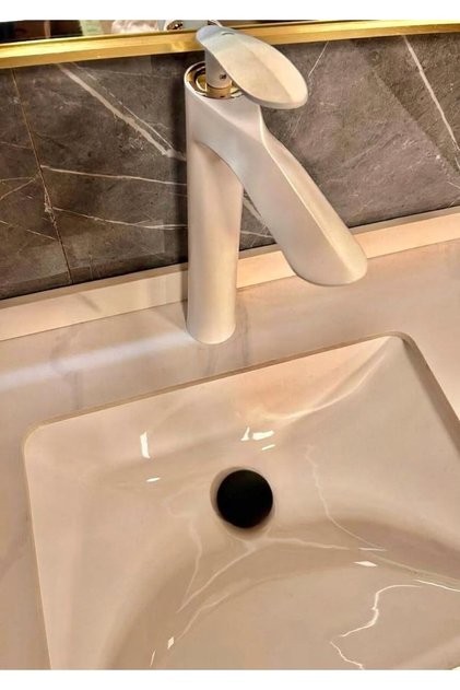 High basin mixer, Mond model, matte white, 31x17 cm
