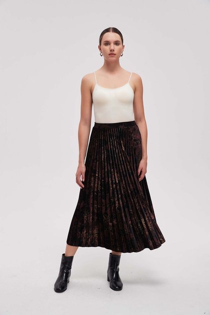 Check Pleated Midi Skirt