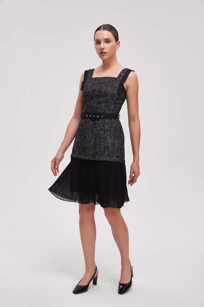 Square Neck Belted Short Dress