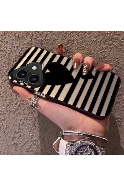 iPhone 17 Compatible Striped Black Case, Shockproof Silicone, Stylish